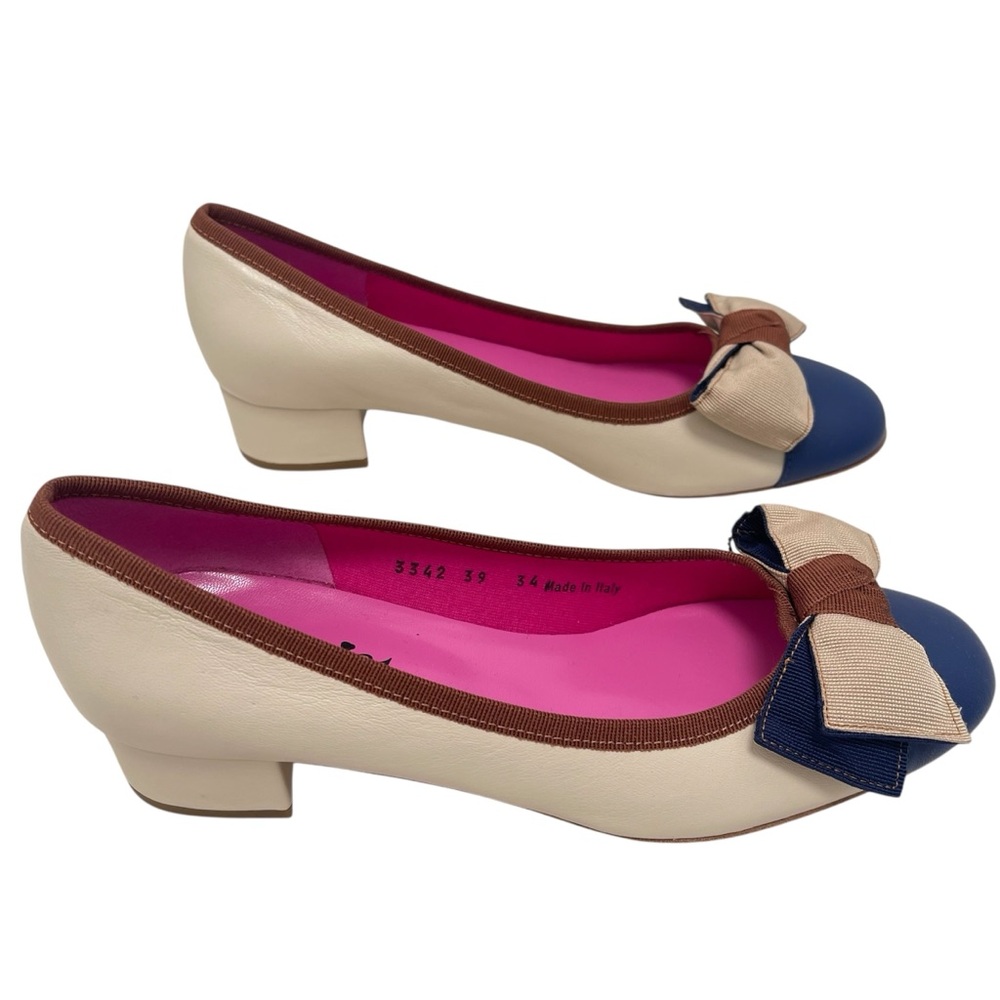 Ferca 81 Bow Two Toned Cream Blue Kitten Heel Shoe Size 39 - Picture 7 of 11